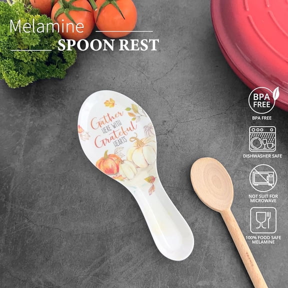 DFVYU-ware Pumpkin Season Melamine Spoon Rest, Cooking Spoon Holder for Stove Top, Kitchen Counter, and Dining Table, 9.625 Inch, Orange