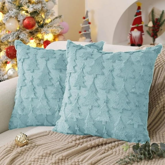 DFXSZ Christmas Tree Pillow Covers 18x18 inch Set of 2 Christmas Decoration Beige Soft Plush Faux Fur Jacquard Throw Pillows for Bedroom Sofa Holiday Festivals Winter Home Decor PTK006C18