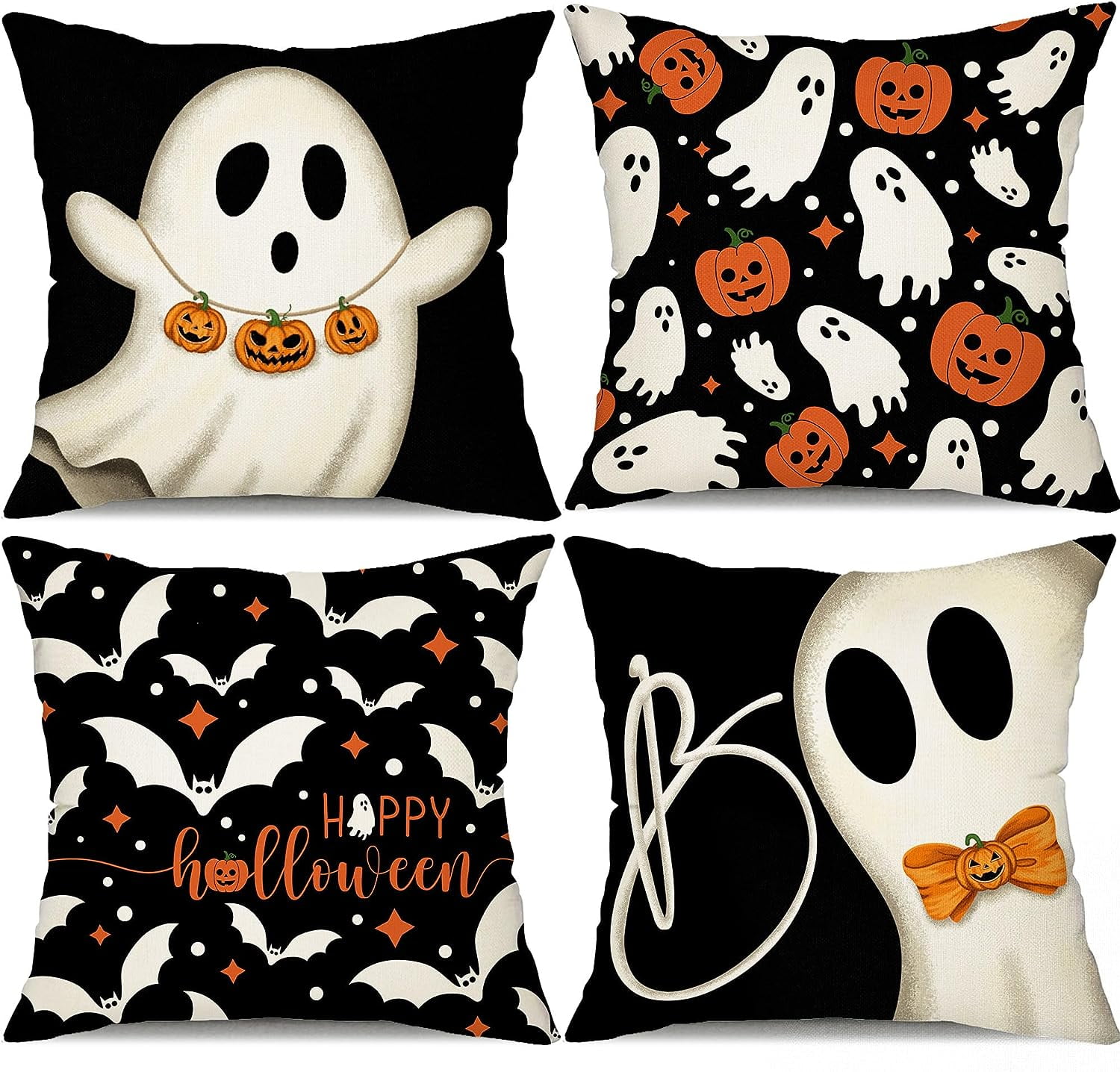DFXSZ Halloween Kissenbezüge – 2 Stück, 45,7 X 45,7 Cm – Rosa Geist-Motiv, Weicher Plüsch – Für Sofa, Stuhl & Wohnzimmer