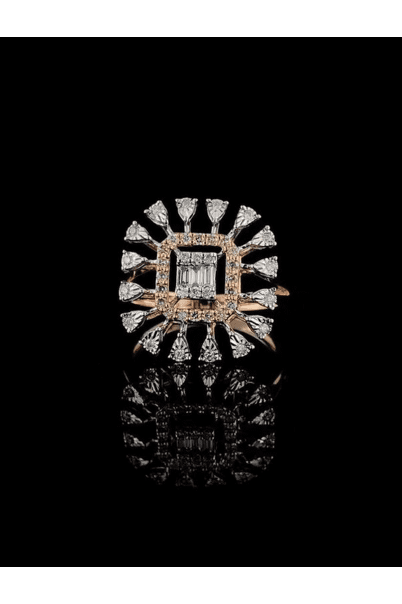 14K Solid Gold Cocktail Ring For Women Gold Statement Ring.