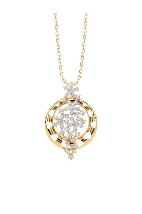 Rosy Daisy Diamond Necklace 14K Solid Gold Christmas Gift for Women.