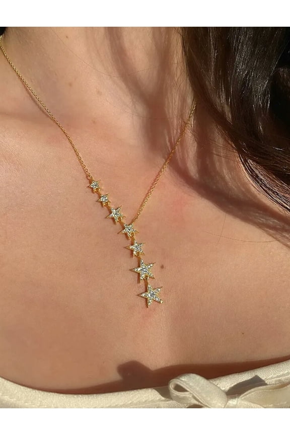 Lariat Necklace, White Moissanite, 925 Sterling Silver, 18 in Anchor Chain Necklace for Women Christmas Gift.