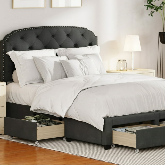 DG Casa Argo Tufted Upholstered Panel Bed Frame with Storage Drawers