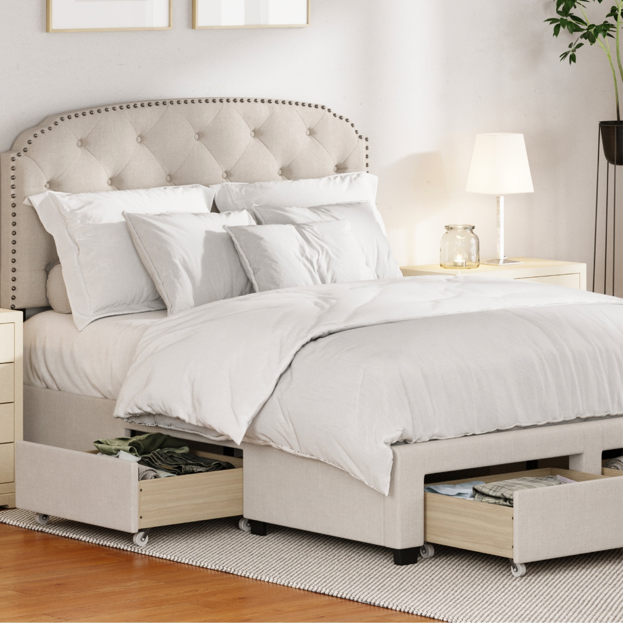 DG Casa Argo Tufted Upholstered Panel Bed Frame with Storage