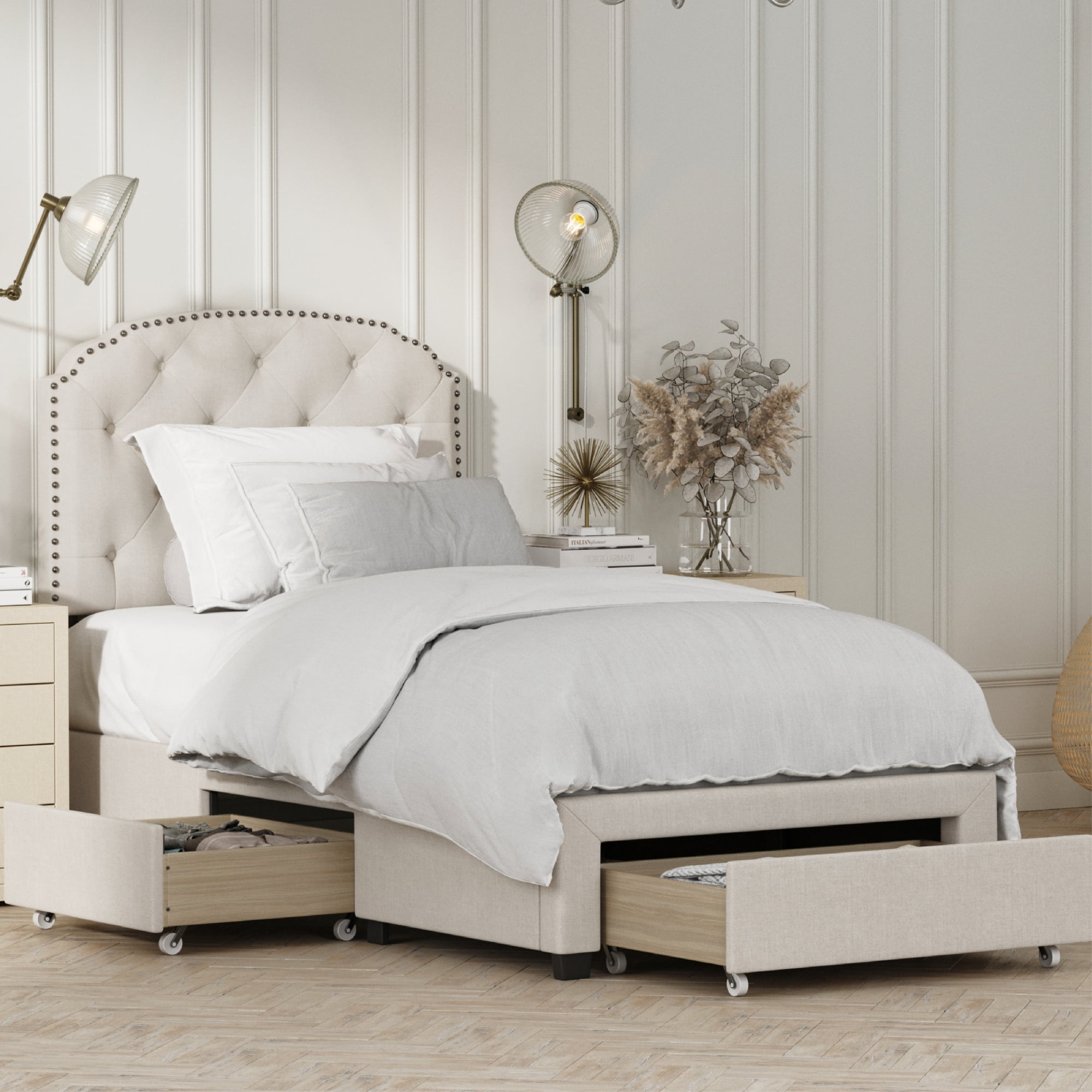 Dg casa argo tufted upholstered panel storage bed deals