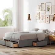 DG Casa Cosmo Upholstered Platform Bed Frame Base with Storage, Queen Size, Gray
