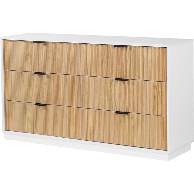 DG Casa Easton Modern 6Drawer White Dresser in Natural Oak, Metal