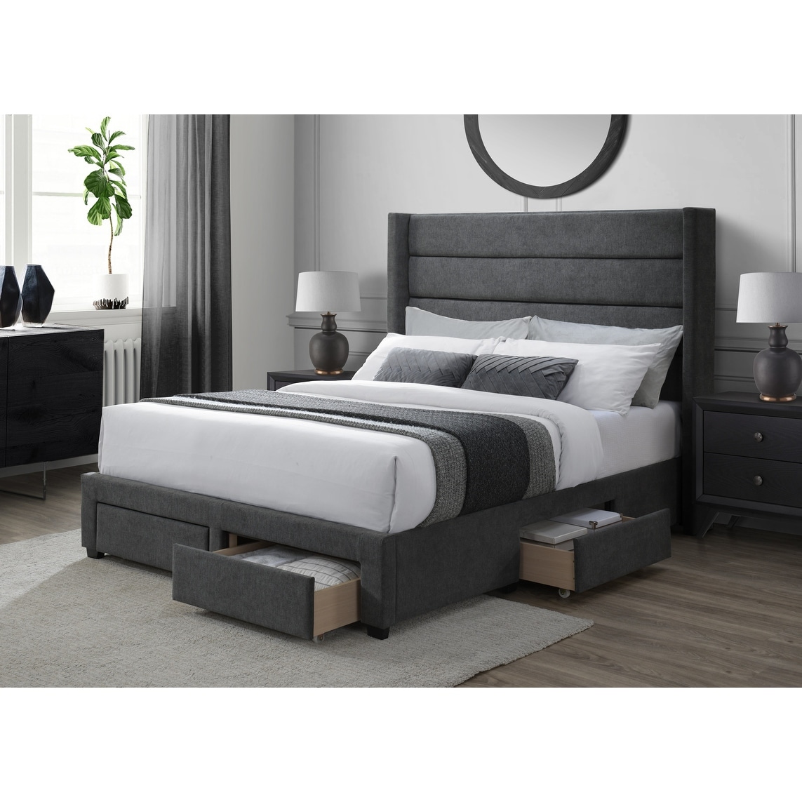 DG Casa George Charcoal Upholstered 4 Drawer Queen Storage Bed - image 1 of 3