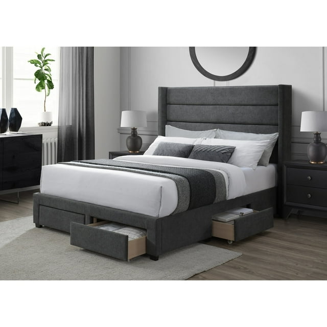 DG Casa George Charcoal Upholstered 4 Drawer Queen Storage Bed