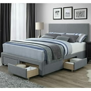 DG Casa Kelly Upholstered Panel Bed Frame with Storage, Queen Size, Gray