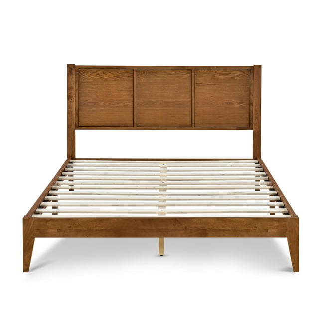DG Casa Mason Queen Walnut Solid Rubberwood Bed Frame, Paneled Headboard, Wood Frame, Wood Legs