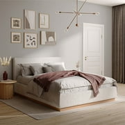 DG Casa Porter Queen Boucle Platform Bed - No Box Spring Needed - Soft Fabric Upholstery - Natural Finish Base