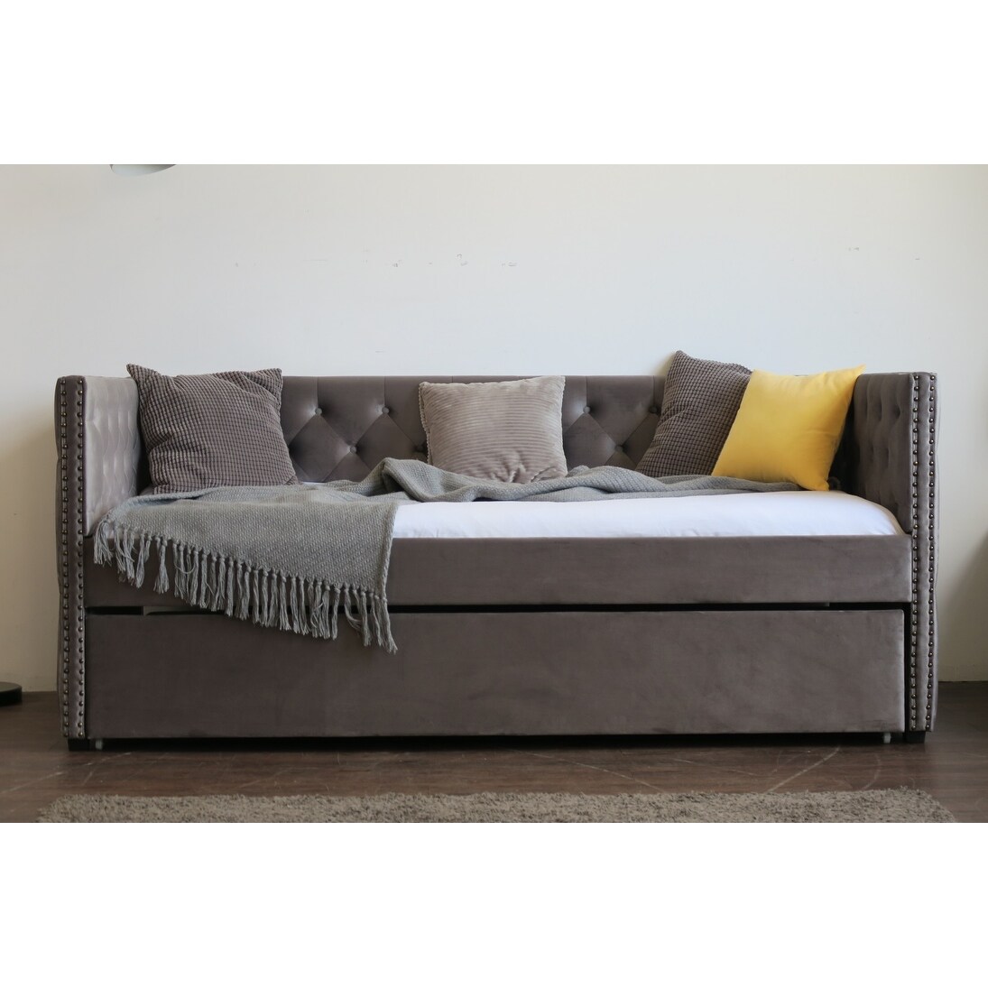 DG Casa Portmout Tufted Upholstered Twin Platform Daybed with Trundle
