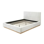 DG Casa Queen Modern Rubberwood Platform Bed, Cream Boucle