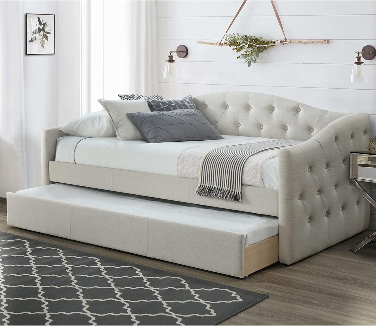 DG Casa Sarnia Diamond Tufted Twin Daybed - Upholstered Trundle Bed ...