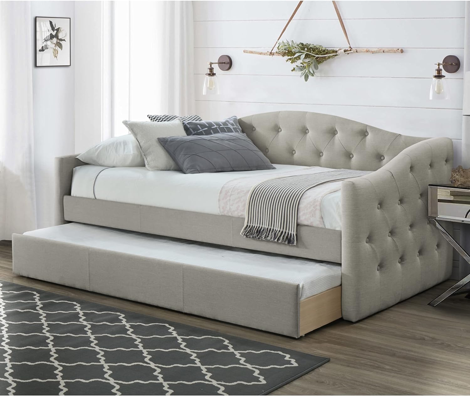 DG Casa Sarnia Diamond Tufted Twin Daybed Upholstered Trundle Bed