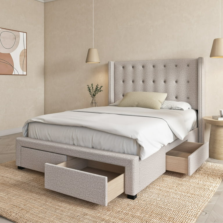 DG Casa Savoy Tufted Upholstered Wingback Panel Storage Bed Frame