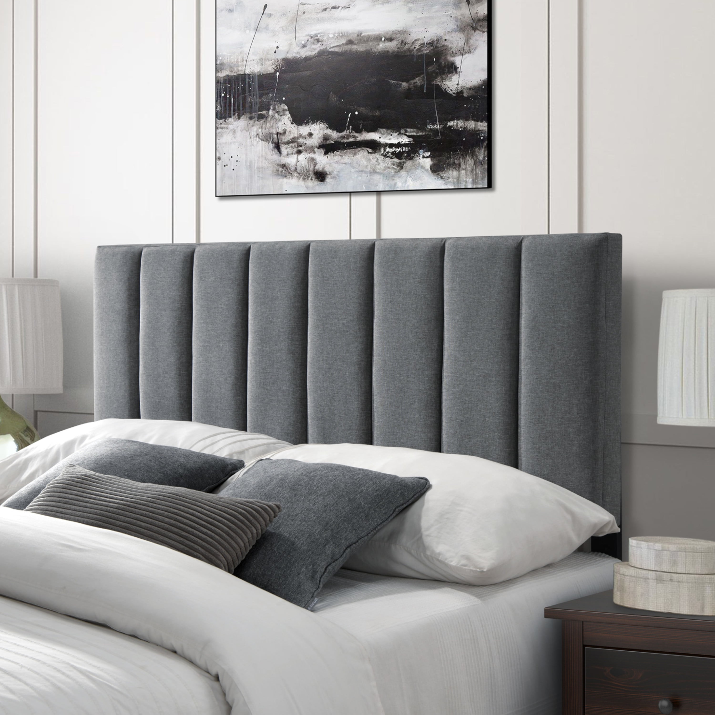 Dg casa wembley tufted upholstered panel bed frame with nailhead trim headboard outlet