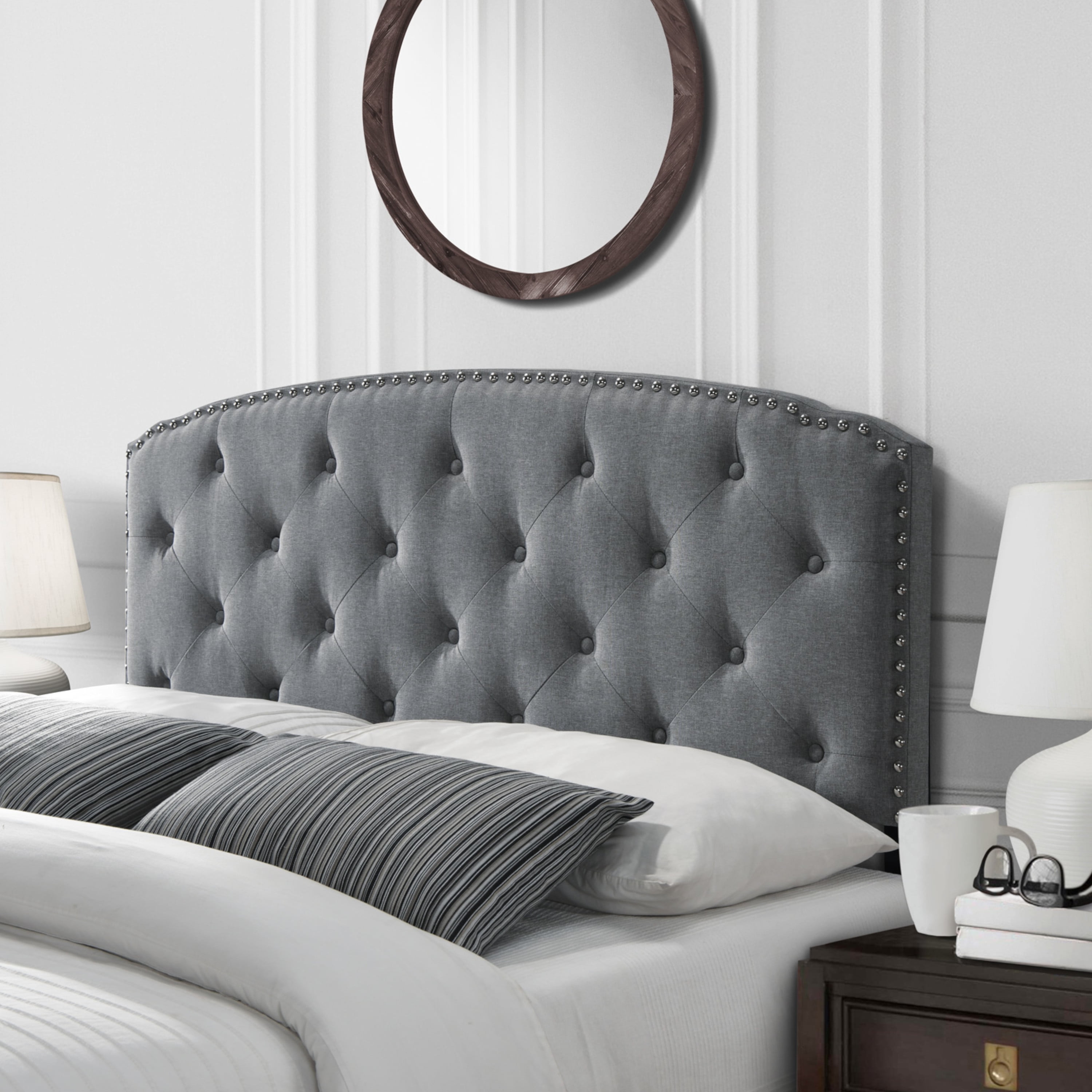 Dg casa wembley tufted upholstered panel bed on sale frame with nailhead trim headboard