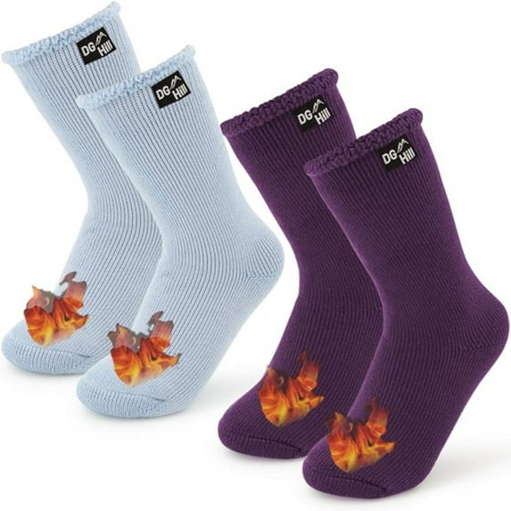 DG Hill Heat Trapping Thick Thermal Insulated Winter Boot Socks for Women, Crew, 2 Pairs