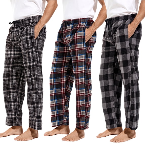 DG Hill Mens Pajama Pants Plaid Fleece Lounge Sleepwear With Pockets 3 Pack L