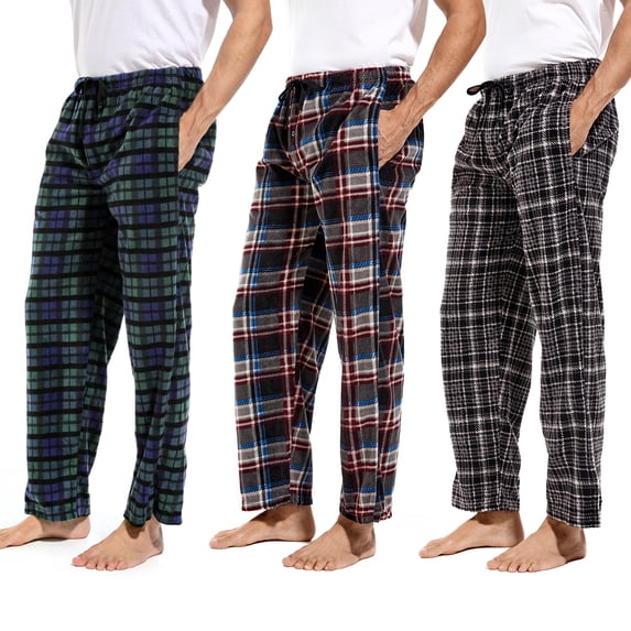 DG Hill Mens Pajama Pants Plaid Fleece Lounge Sleepwear With Pockets 3 Pack XL