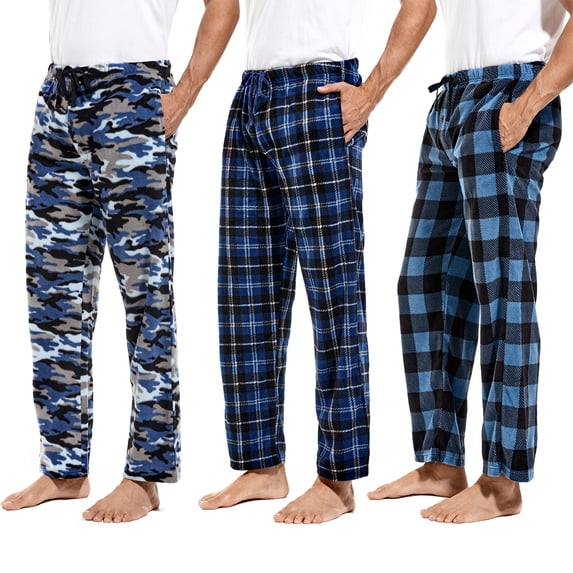 DG Hill Mens Pajama Pants Plaid Fleece Lounge Sleepwear With Pockets 3 Pack XS