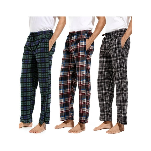 DG Hill Mens Pajama Pants, Fleece Lounge Pants Sleepwear Plaid PJs with Pockets, 3-Pack