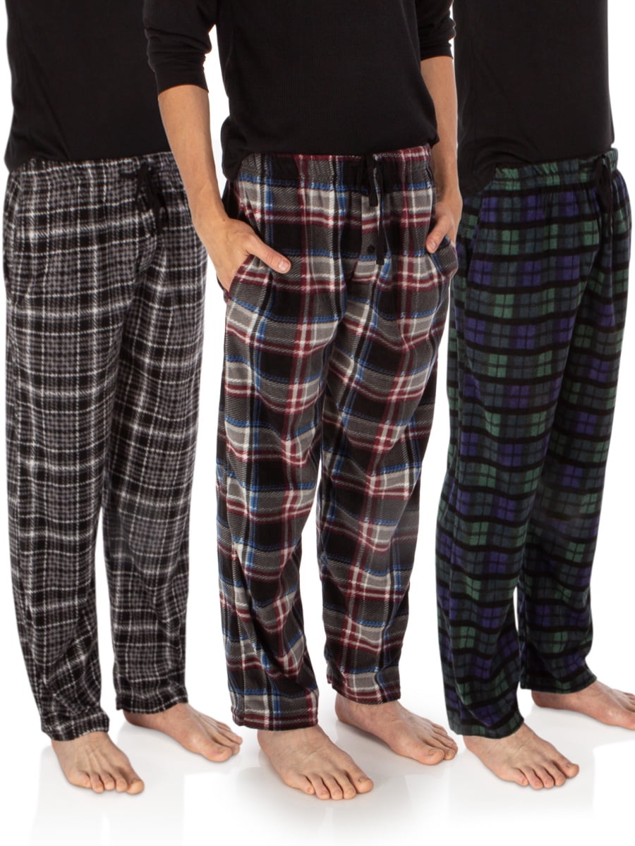 DG Hill Mens Sleep Pants, Fleece Pajama Bottoms with Pockets, 3 Pairs