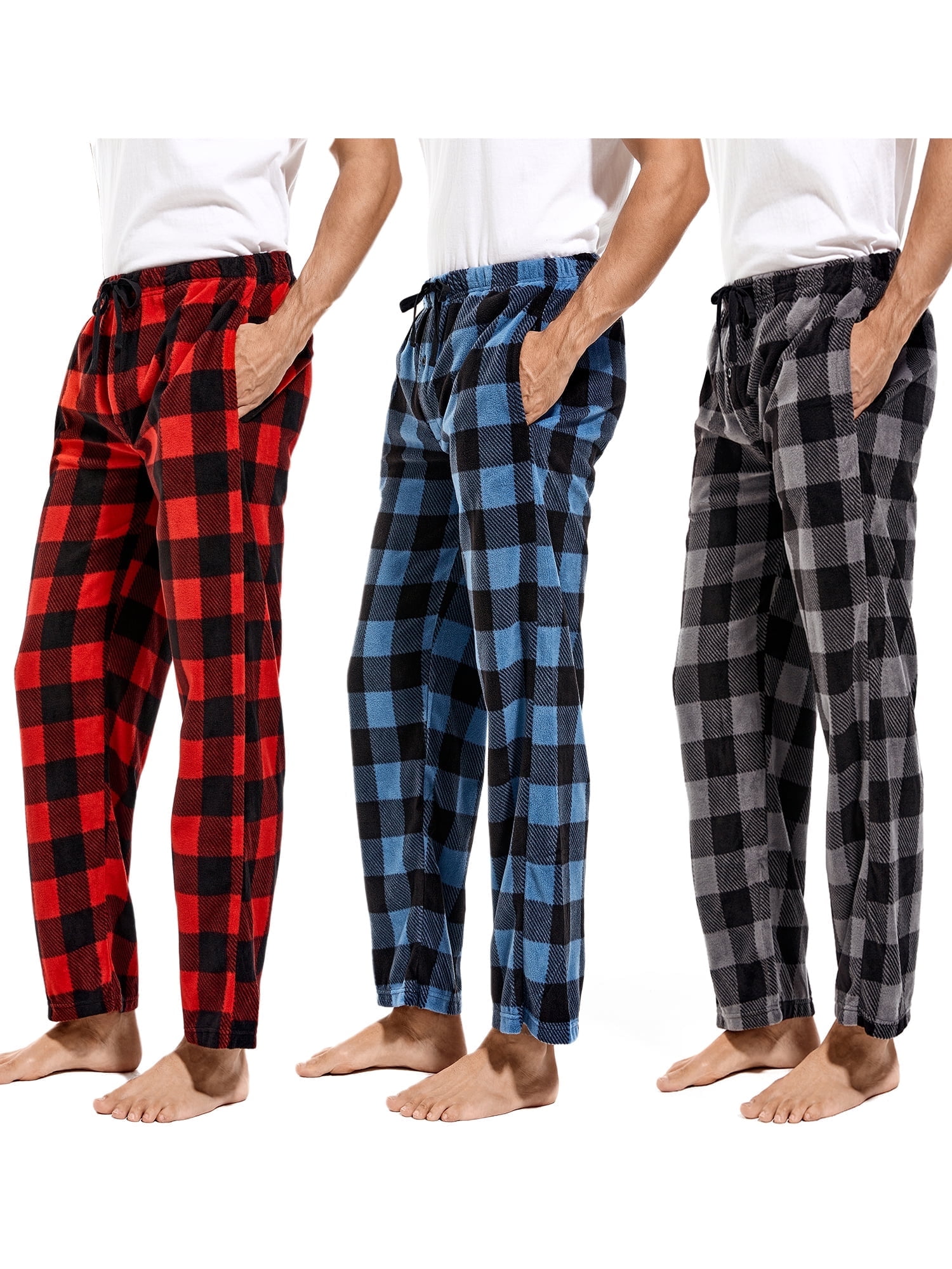 Free Shipping DG Hill Mens Sleep Pants Fleece Pajama Bottoms with Pockets 3 Pairs Walmart