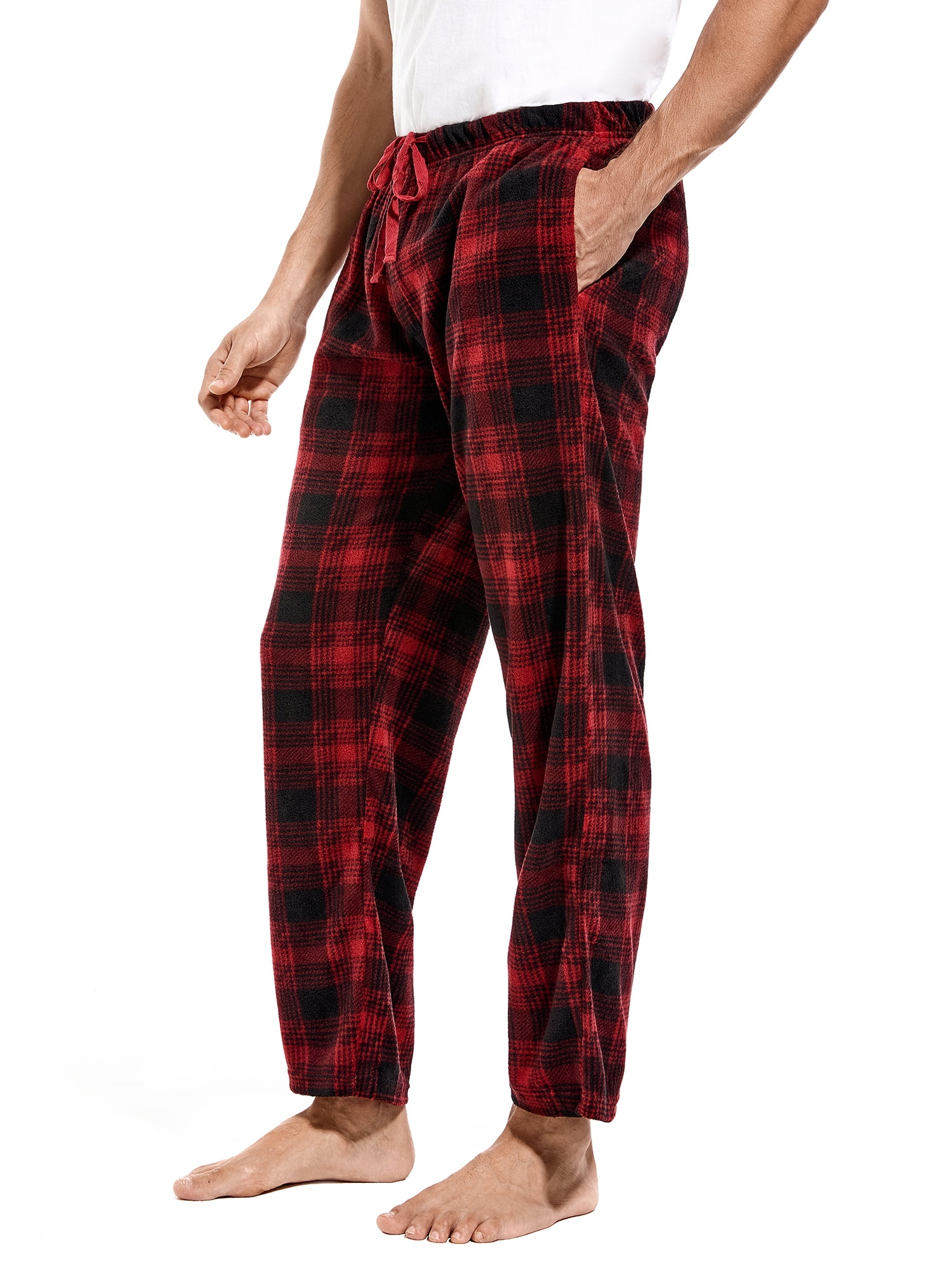 Leveret Mens Fleece Pants Striped Red and White XXL 