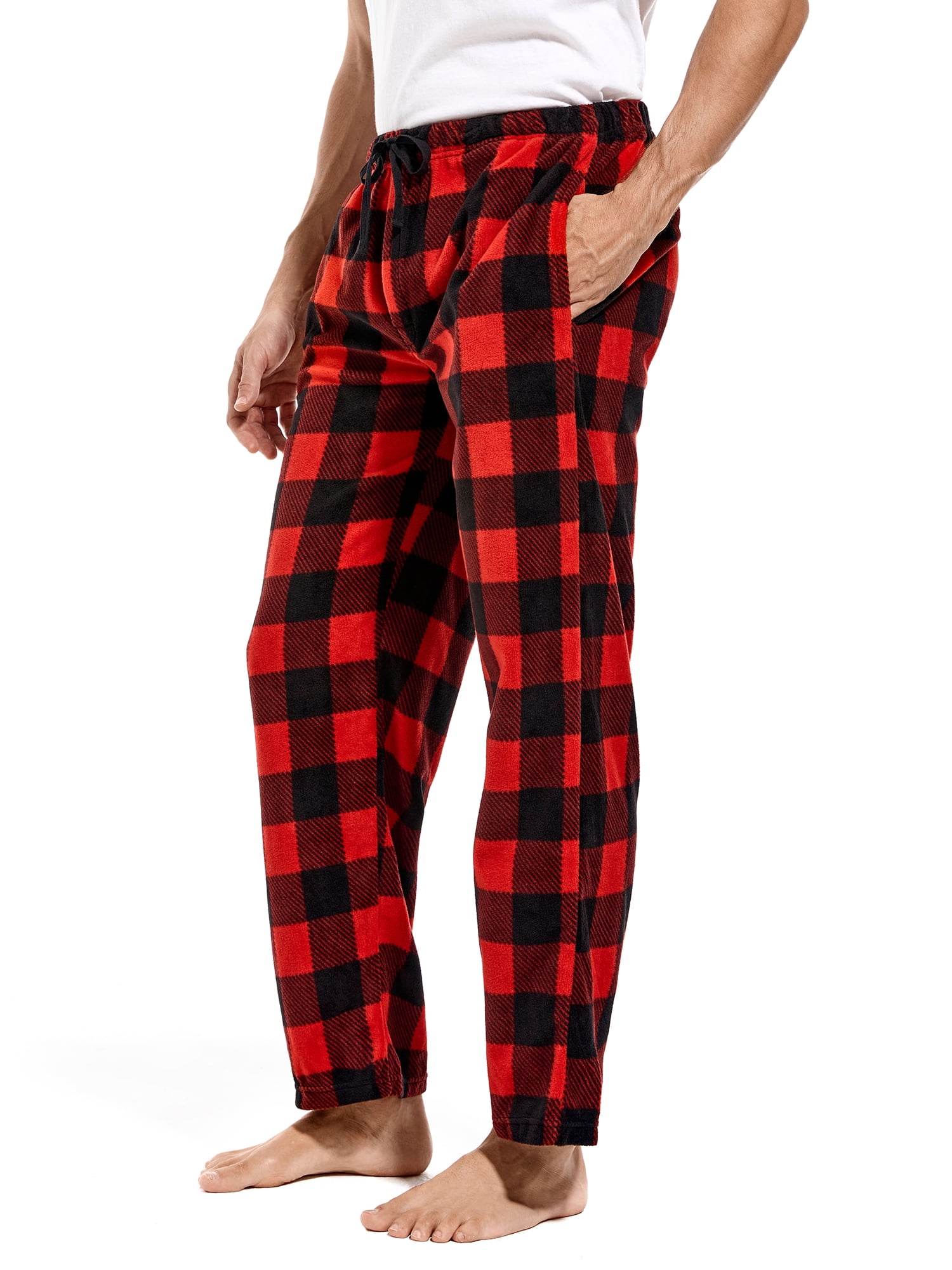 DG Hill Mens Sleep Pants, Fleece Pajama Bottoms with Pockets, Plaid or Camo