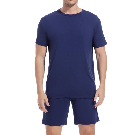 DG Hill Rayon Mens Pajamas Set, Summer Cool Pants Short Soft pjs for Men, Mens pjs Shorts and Top, Navy M