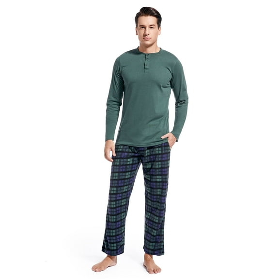 DG Hill Pajama Set, 2 Piece Sleepwear Set for Men, Henley Top and PJ Pants
