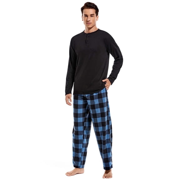 DG Hill Men’s Pajama Set, 2-Piece Henley Sleepwear with Fleece Pants & Pockets
