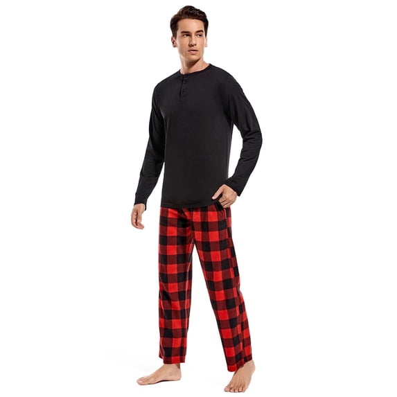 DG Hill Men’s Pajama Set, 2-Piece Henley Sleepwear with Fleece Pants & Pockets