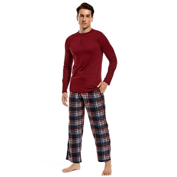 DG Hill Pajama Set, 2 Piece Sleepwear Set for Men, Henley Top and PJ Pants