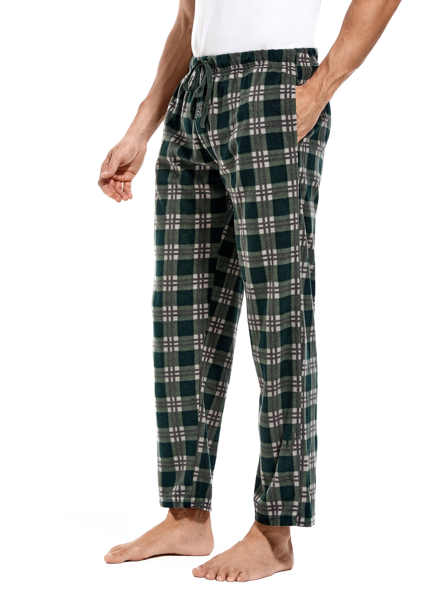 DG Hill Men's Fleece Pajama Bottoms, Plaid Sleepwear with Pockets ...