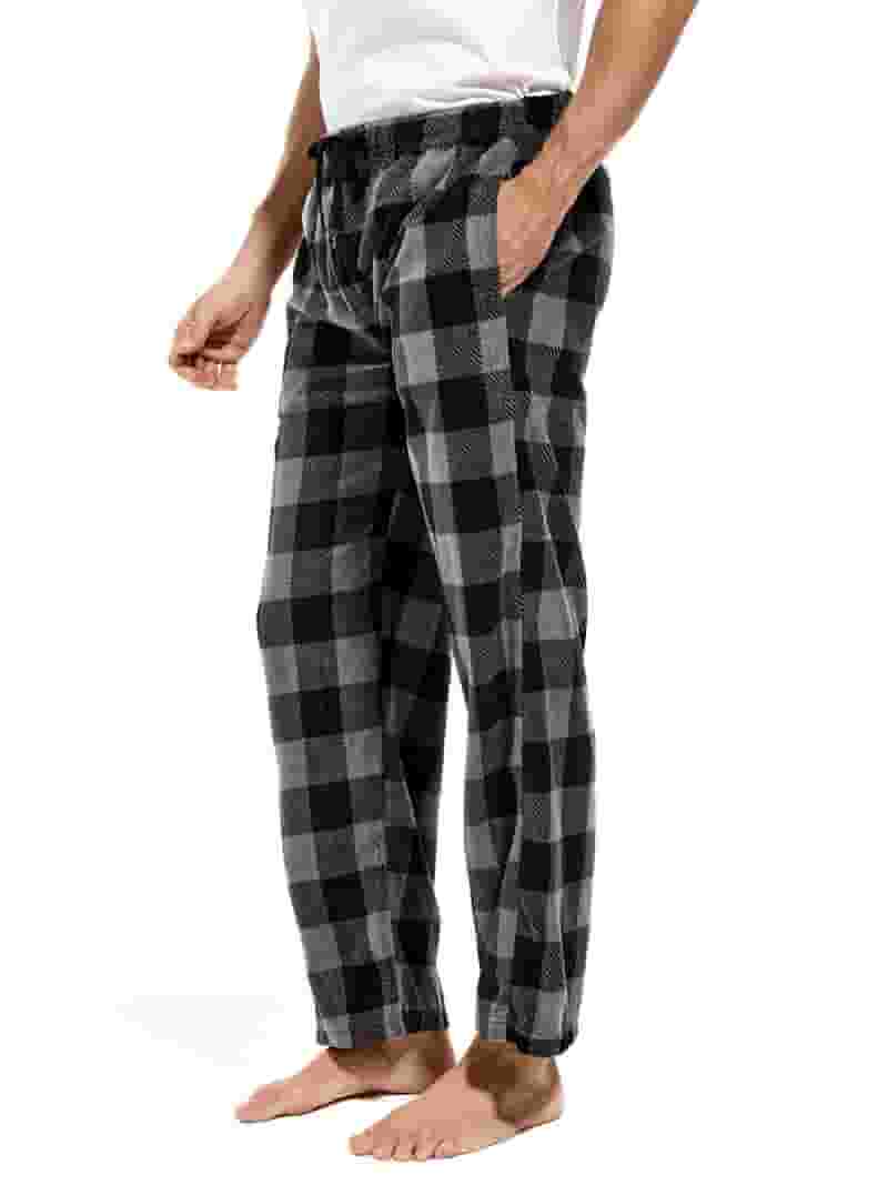 DG Hill Men's Microfleece Pajama Pants, Plaid Lounge Wear with