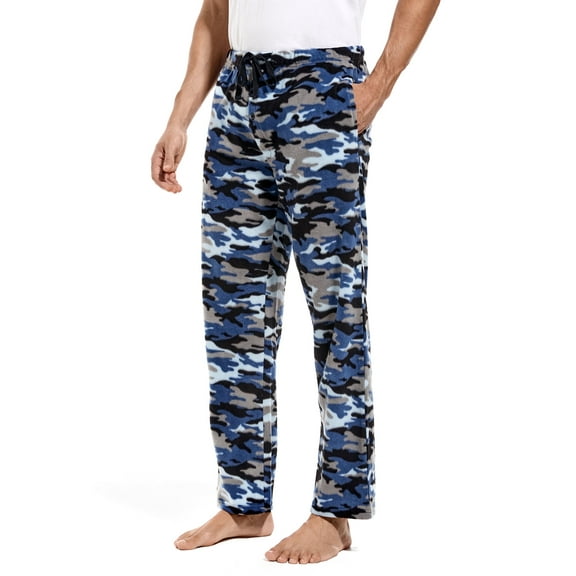 DG Hill Mens Pajama Pants, Fleece Pajama Bottoms with Pockets, Plaid or Camo Mens Sleep Pants
