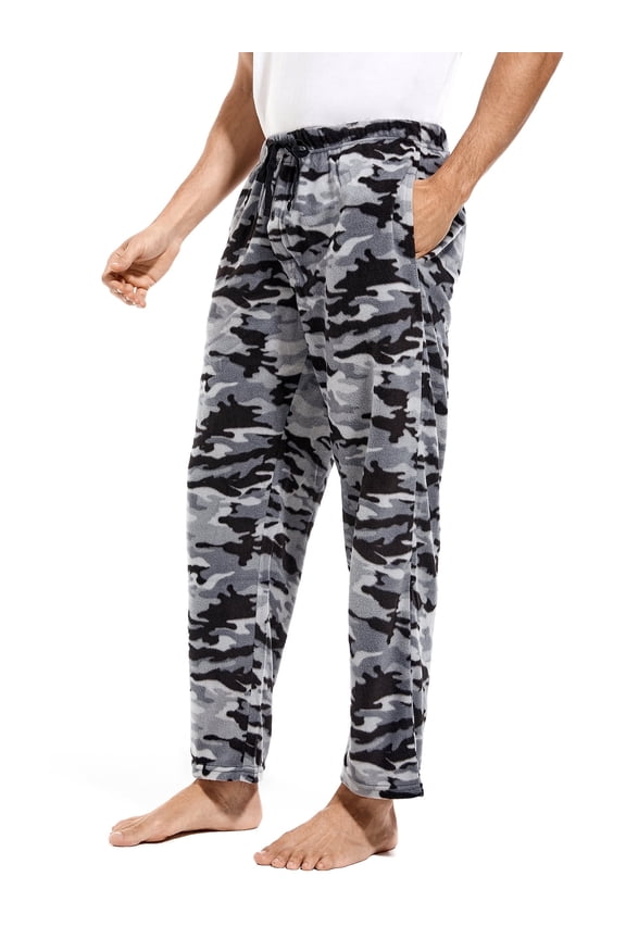 Mens Pajama Pants, Fleece Pajama Bottoms with Pockets, Plaid or Camo Mens Sleep Pants