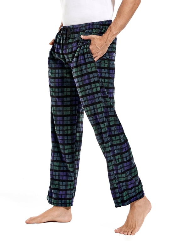 Mens Pajama Pants, Fleece Pajama Bottoms with Pockets, Plaid or Camo Mens Sleep Pants