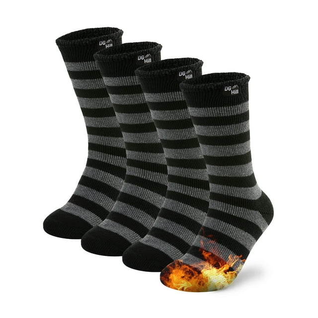 DG Hill Thermal Socks For Men, Heat Trapping Thick Thermal Insulated Winter Crew Socks, 2 Pack