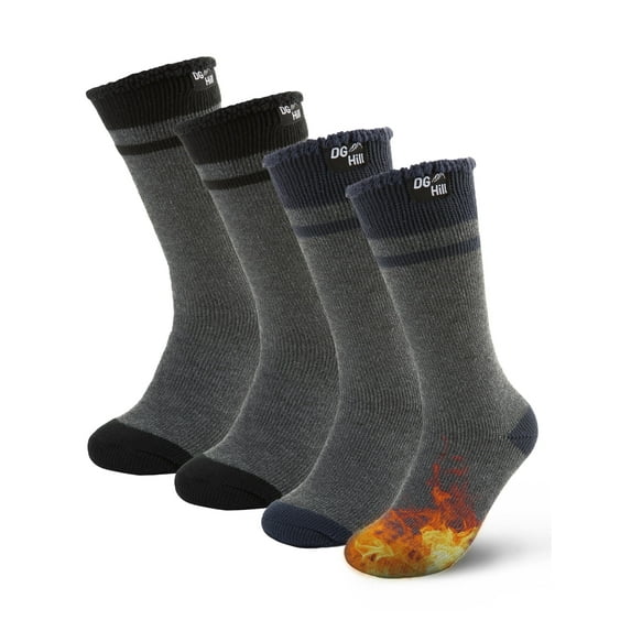 DG Hill Thermal Socks For Men, Heat Trapping Thick Thermal Insulated Winter Crew Socks, 2 Pack