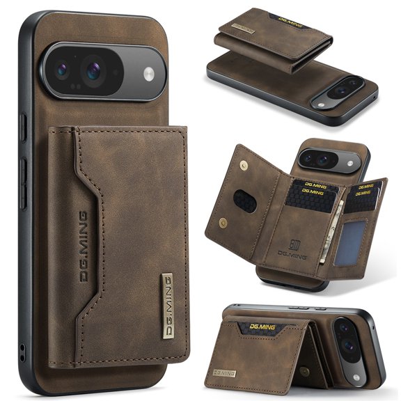 DG.MING 2 in 1 Detachable Back Cover Compatible with Google Pixel 10 / 10 Pro Wallet Case, with 8-Card Holder Leather Pocket Slim Phone Cases for Google Pixel 10 / 10 Pro 6.3",Coffee