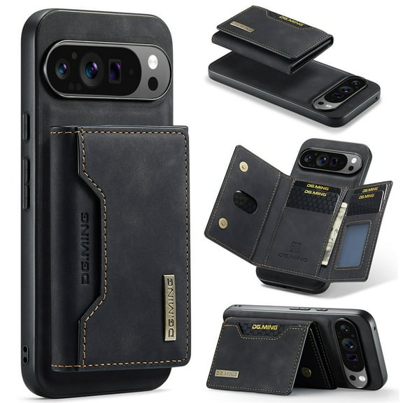 DG.MING 2 in 1 Detachable Back Cover Compatible with Google Pixel 10 Pro XL Wallet Case, with 8-Card Holder Leather Pocket Slim Phone Cases for Google Pixel 10 Pro XL 6.8",Black