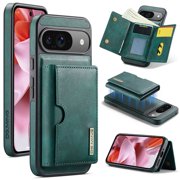 DG.MING Wallet Case for Google Pixel 9 / 9 Pro 6.3inch,Detachable Magnetic Wallet Phone Case with RFID Blocking, Card Slot,Holder, Leather Phone Case for Men Women,Green,For Google Pixel 9/9 Pro