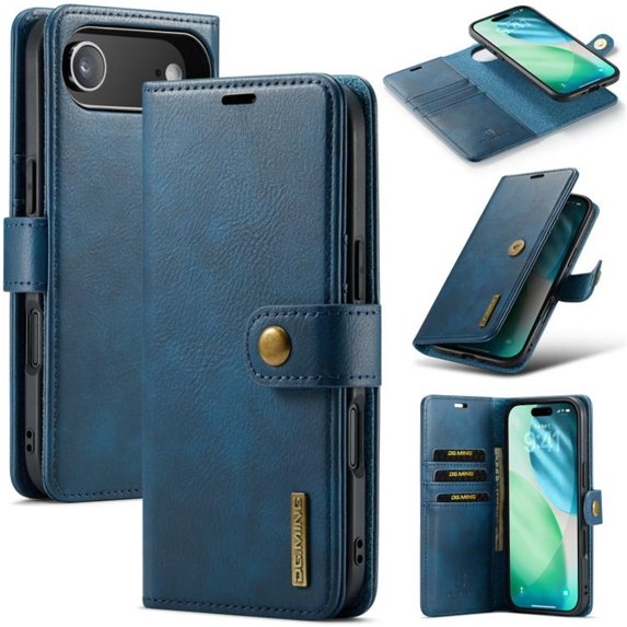 DG.MING for iPhone Air, 2-in-1 Crazy Horse Texture Phone Case with Removable Inner Back Cover, Strong Magnetic Attachment/Closure, Card Slots/Pocket, PU Leather Protective Solid Flip Wallet Case,Blue