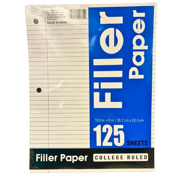 DG Office College-Ruled Filler Paper - 125 Sheets, 10.5 x 8 Inches, 3-Hole Punched