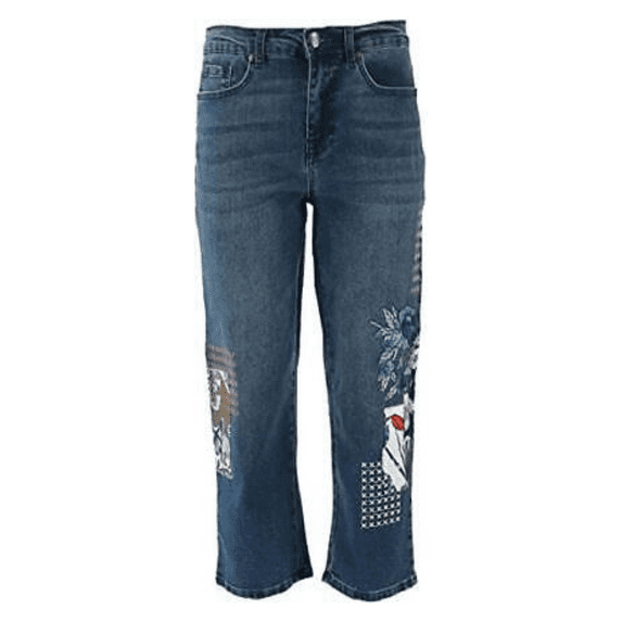 DG2 Diane Gilman Stretch Embroidered Cropped Jean Basic Indigo, 12P